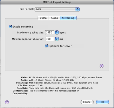 PcP Encodings - H.264 Server - Streaming Settings